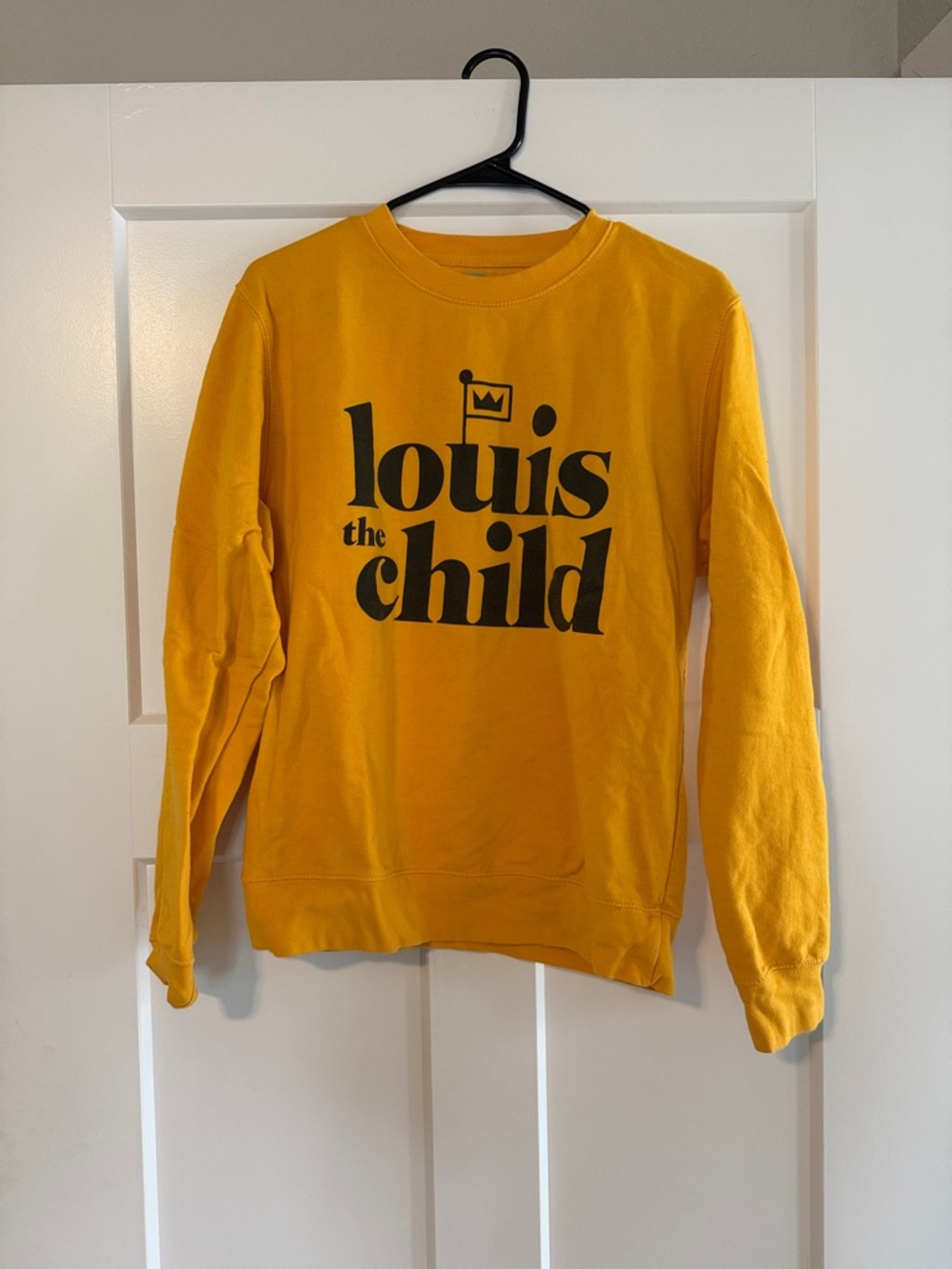 Mustard Yellow Crewneck Sweatshirt with Louis the child graphic